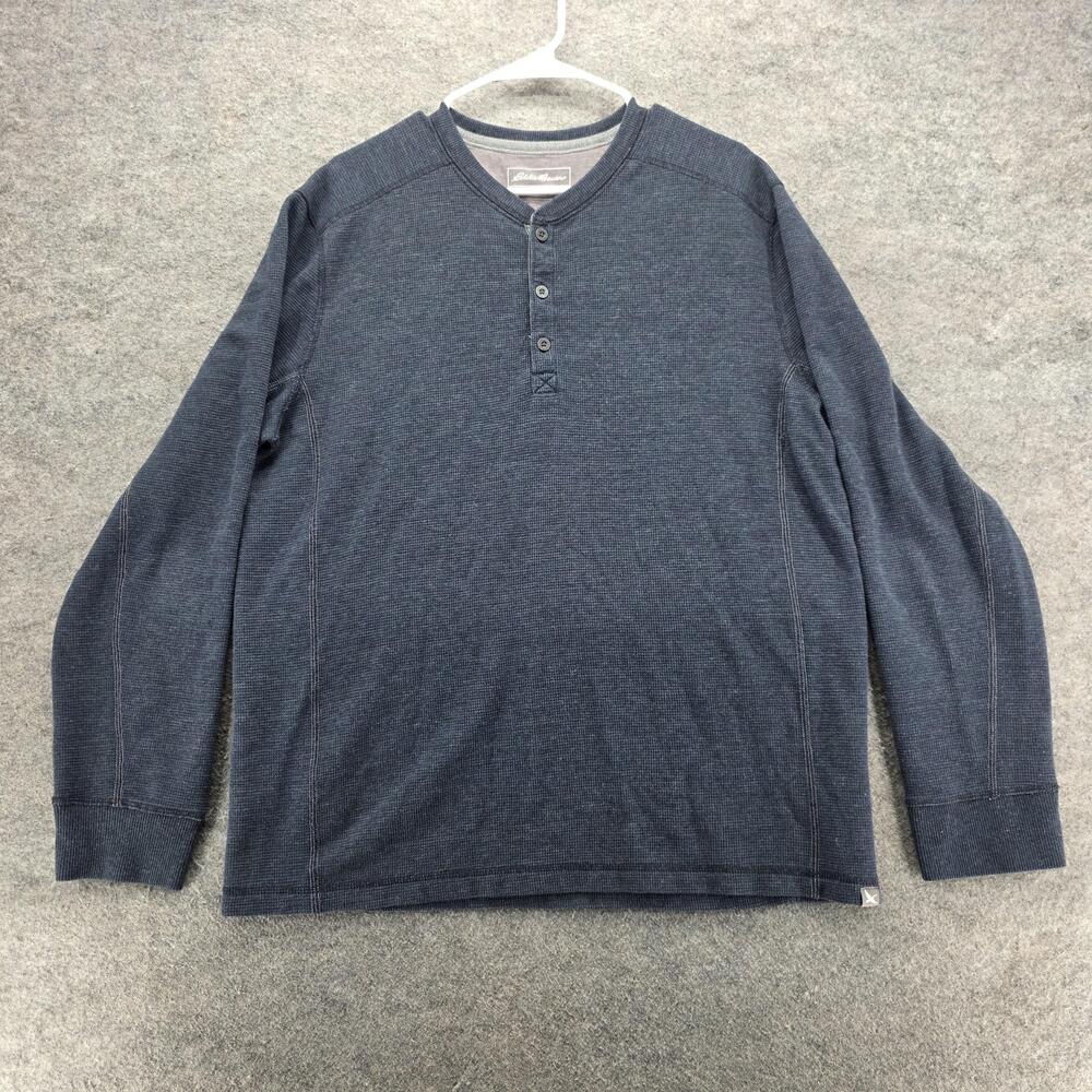 Eddie Bauer Sweater Mens Large Waffle Knit Henley Pullover Long Sleeve Casual